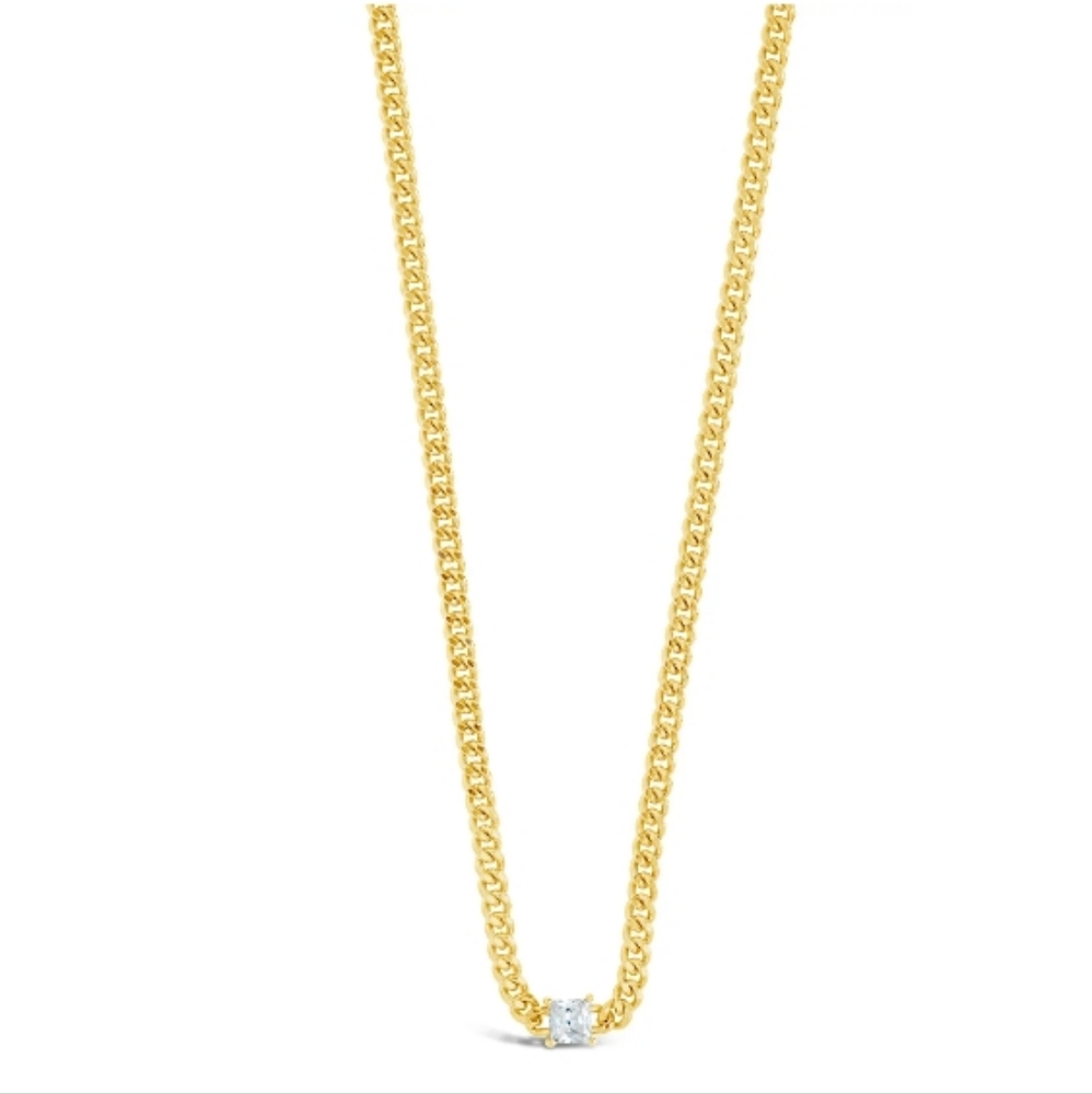 Sterling Forever Gold and CZ Curb Chain Necklace